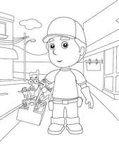 coloriage manny et ses outils dans la rue